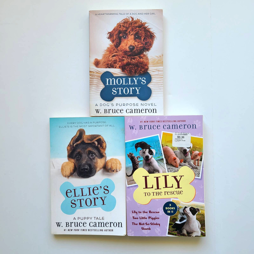 5/$15 - 3 Kids Dog Book Lot W Bruce Cameron Lily to the Rescue Molly's Ellie's